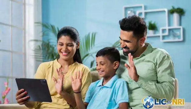 NRI family having a video consultation call to discuss LIC plan options
